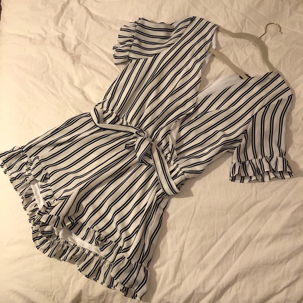 Striped surplice romper